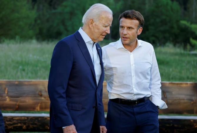 조 바이든 미국 대통령과 에마뉘엘 마크롱 프랑스 대통령. 사진=로이터