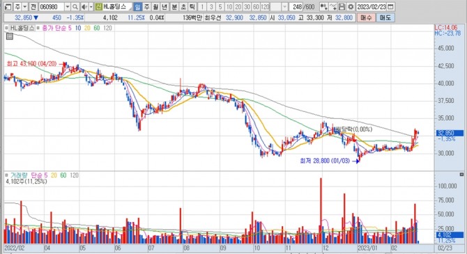 HL홀딩스의 지난 1년여간 주가 변동 추이. 키움증권 HTS 캡처