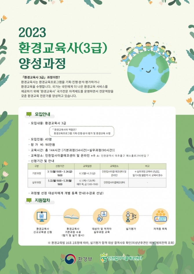 환경부 인증 환경교육사 양성 모집 포스터. 사진=미추홀구