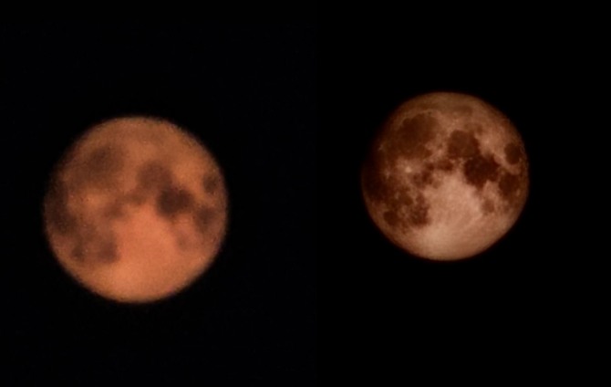 해외유저가 촬영한 달의 사진. 촬영당시 왼쪽모습이었는데 결과로는 오른쪽처럼 나타났다. 사진=레딧