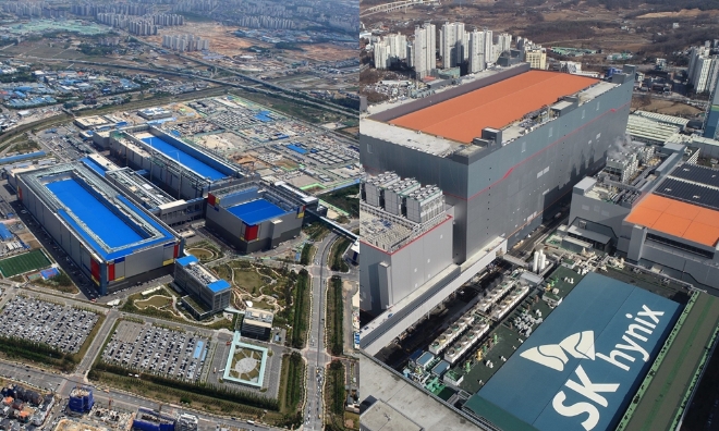 삼성전자 평택캠퍼스(왼쪽)와 SK하이닉스 이천공장 전경. 사진=각 사 취합