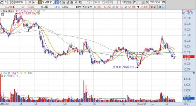 동국제강의 지난 1년여간 주가 변동 추이. 키움증권 HTS 캡처