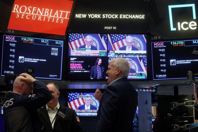 미국 뉴욕증권거래소(NYSE) 스크린에 비친 제롬 파월 연방준비제도(Fed, 연준) 의장. 사진=로이터