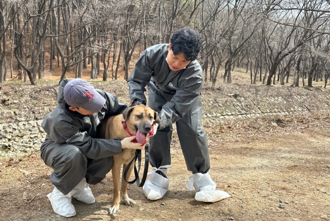 인천공항 합동 자원봉사단이 봉사자들이 산책봉사를 하고 있다.