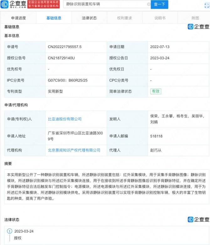 비야디의 특허. 사진=시나닷컴