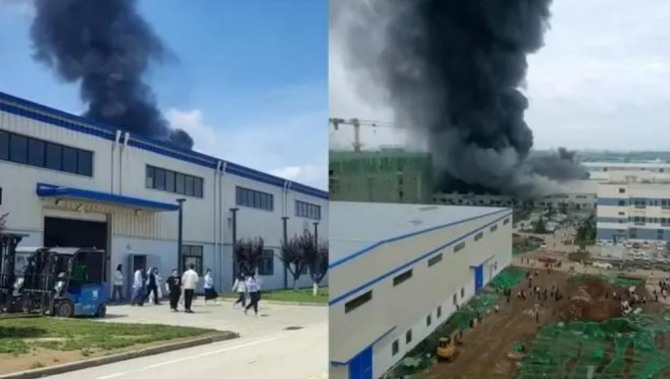 비야디 시안 공장에서 화재가 발생했다. 사진=바이두