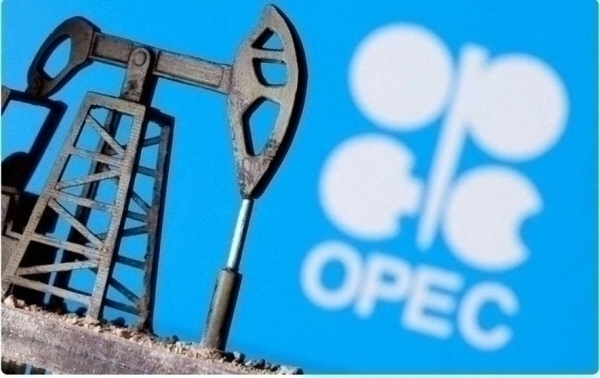 OPEC 로고와 펌프 잭 모형 합성. 사진=로이터