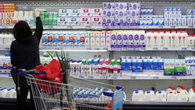 서울 시내 대형마트에 우유가 진열돼 있다. 사진=뉴시스