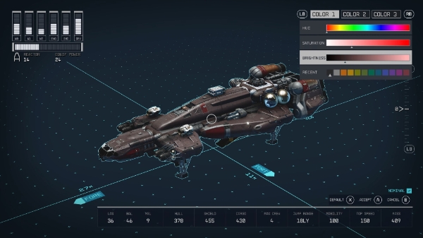 '스타필드' 게임 내 우주선 커스터마이징 기능을 활용하는 모습. 사진=베데스다 공식 유튜브