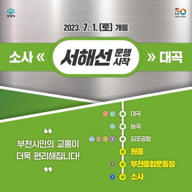 오는 7월1일부터 서해선 개통이 된다. 사진은 소사대곡선(서해선) 개통 카드뉴스  (사진=부천시) 