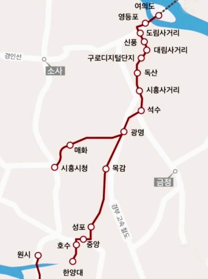 신안산선 노선도.