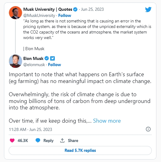 일론 머스크가 지난 25일(현지시간) 올린 트윗. 사진=트위터