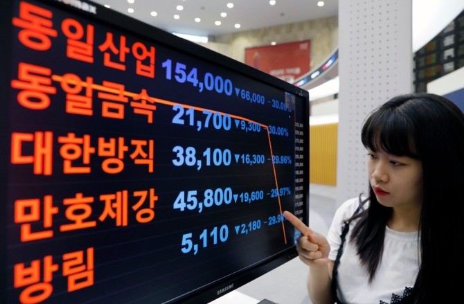 지난달 14일 동일산업을 비롯한 5개 종목이 일제히 하한가를 기록했다. 사진=뉴시스
