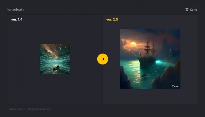 칼로 1.4와 칼로 2.0의 생성 이미지 비교. 사진=카카오브레인