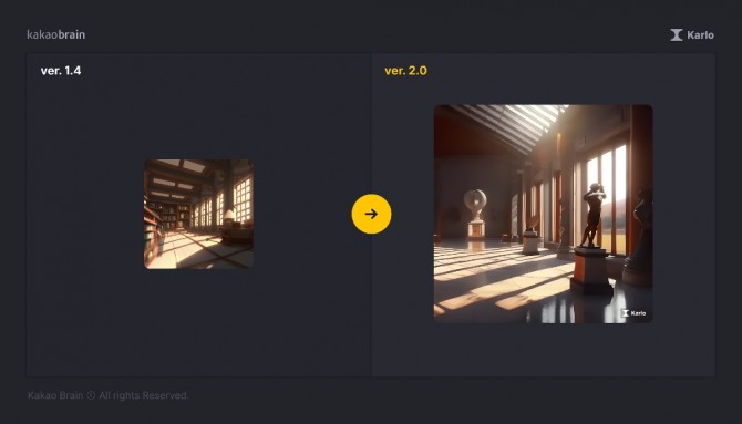 칼로 1.4와 칼로 2.0의 생성 이미지 비교. 사진=카카오브레인