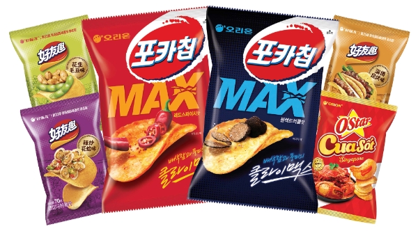 국내외에서 출시된 오리온 생감자 스낵 신제품 6종. 사진=오리온.
