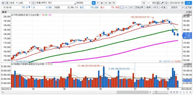 애플 일간차트. 자료=신한투자증권 HTS