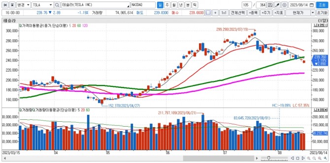 테슬라 일간차트. 자료=신한투자증권 HTS