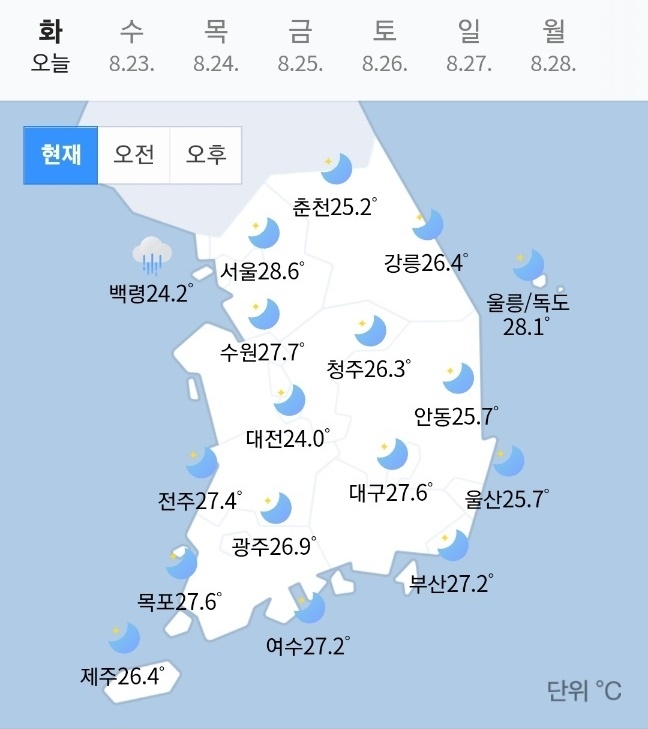 오늘내일일기예보, 오늘내일날씨예보. 기상청 발표 전국 자료. 사진=기상청, 웨더아이, 네이버