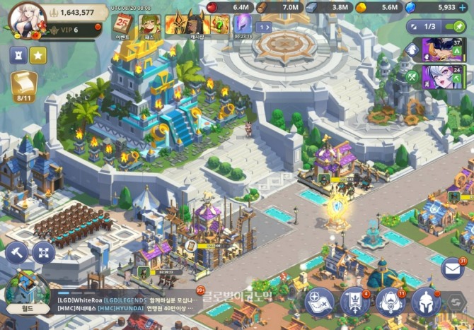 '그랜드크로스: 에이지오브타이탄'의 영지 모습. 이것이 1단계 크기다. 레벨업을 하다 보면 영지도 점차 넓혀진다. 