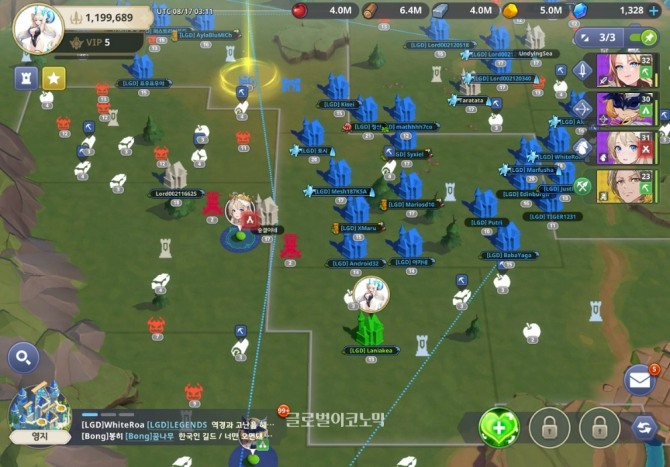 위 사진이 각각의 영지들이 모여 있는 월드 맵이다. 영지가 얼마나 많이 있는지를 나타내기 위해 간소화한 화면이다. 