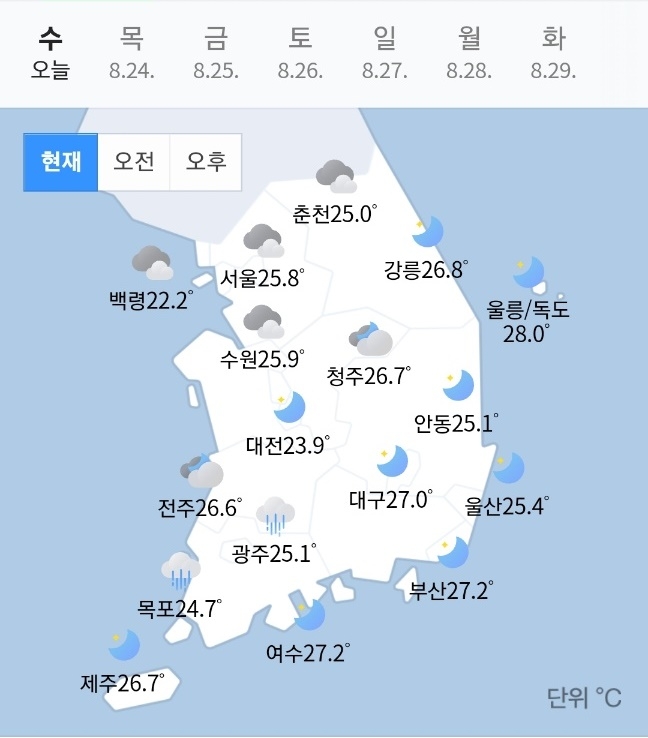 오늘내일 일기예보, 오늘내일 날씨예보(기상청 발표 전국 날씨 자료). 사진=기상청, 웨더아이, 네이버