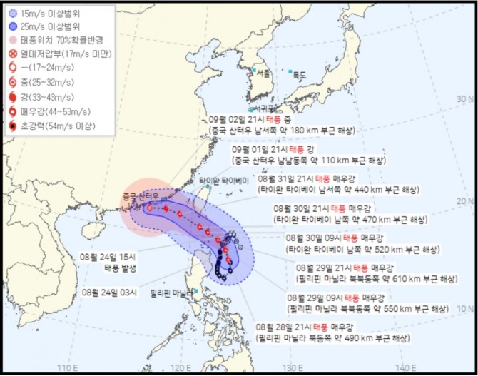 태풍경로 현재위치 실시간, 오늘일기예보(오늘날씨예보)에 따른 9호 태풍 사올라 태풍 경로예상과 태풍이동경로(태풍 진로 예상). 트리플 태풍이 동시에 북상 중이다. 29일 기상청에 따르면 9호 태풍 사올라, 10호 태풍 담레이에 이어 11호 태풍 하이쿠이가 이동하고 있다. 사진=케이웨더, 다음