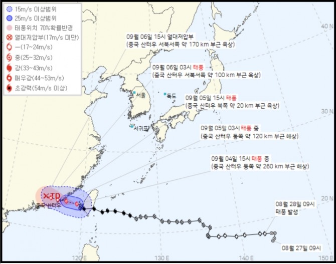 태풍경로 현재위치 실시간, 기상청 오늘일기예보(오늘날씨예보·내일날씨예보)에 따른 11호 태풍 하이쿠이의 태풍 경로예상과 태풍 이동경로(태풍 진로 예상). 사진=케이웨더, 다음, 기상청 