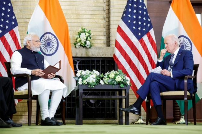 인도가 미국에 무인 항공기 판매를 요청했다. 사진은 모디 인도 총리(왼쪽)과 바이든 미 대통령의 회담 장면. 사진=본사 자료