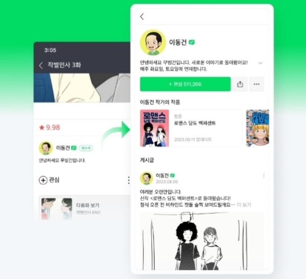 네이버웹툰이 최근 선보인 '작가 홈' 기능. 사진=네이버웹툰