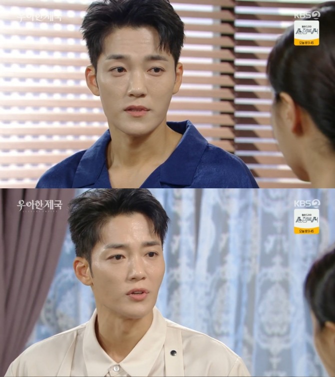 '우아한 제국' 김진우(장기윤 역)가 악마 같은 악랄한 모습으로 안방극장에 강렬한 눈도장을 찍었다. 지난 18일 방송된 KBS 2TV 일일드라마 '우아한 제국'에서 아내 재클린 테일러(손성윤)를 이용해 이득을 취하려 하는 장기윤(김진우) 모습이 그려졌다. 사진은 '우아한 제국' 김진우의 장기윤 역 연기 캡처. 사진=KBS 2TV '우아한 제국'
