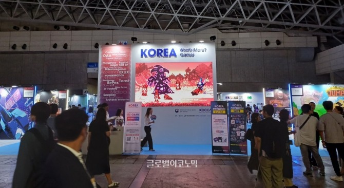 한국콘텐츠진흥원이 도쿄 게임쇼 2023에서 국산 게임 합동 부스를 열었다. 사진=이원용 기자