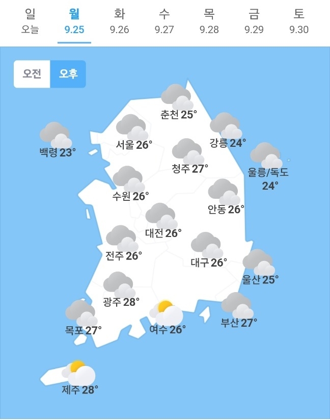 오늘일기예보, 내일날씨예보(기상청 발표 전국날씨 내일날씨 오늘날씨 25일 '오후' 자료). 사진=기상청, 웨더아이, 네이버
