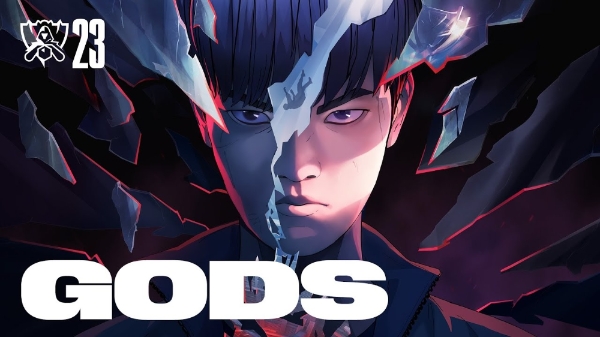 2023 리그 오브 레전드 월드 챔피언십 공식 주제곡 'GODS' 이미지. 지난해 월드 챔피언십 우승자 '데프트' 김혁규 선수가 모델로 선정됐다. 가수는 뉴진스다. 사진=리그 오브 레전드 공식 유튜브 채널