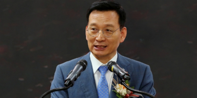 김상열 호반그룹 회장이 지난 2019년 서울 서초구 우면동 신사옥에서 열린 호반그룹 창립 30주년 기념식에서 축사를 하고 있다. 사진=호반그룹