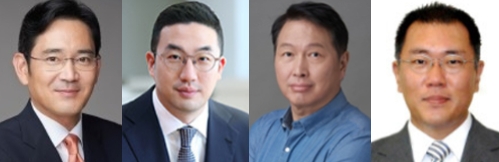왼쪽부터 이재용 삼성전자 회장, 구광모 LG그룹회장, 최태원 SK그룹회장, 정의선 현대차그룹 회장. 사진=삼성전자, LG전자, SK그룹, 현대차그룹