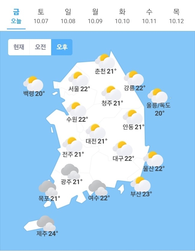 오늘일기예보, 내일날씨예보(기상청 발표 전국날씨 내일날씨 오늘날씨 6일 '오후' 자료). 사진=기상청, 웨더아이, 네이버