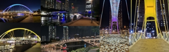 아치보도교, 경관 조명 완료와 후 모습. 사진=인천경제청