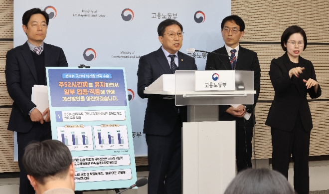 이성희 고용노동부 차관이 13일 세종시 정부세종청사에서 근로시간 관련 대국민 설문조사 결과 및 향후 정책 추진방향을 발표하고 있다.사진=연합뉴스