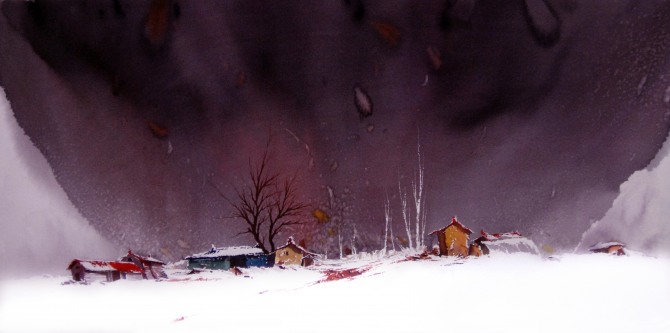 박동국 작 '평창의 겨울( Winter in Pyeongang), 40.0×80.0㎝ Arches-Watercolor, 2011