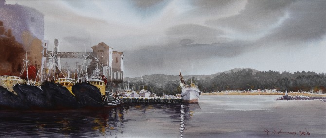 박동국 작 '죽변항(Jukbyeon Port), 30.0×71.0㎝ Arches-Watercolor, 2014