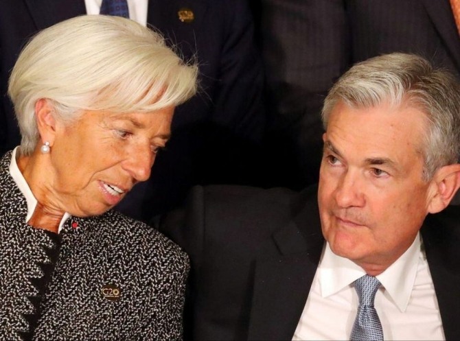 제롬 파월 미국 연방준비제도(Fed, 연준) 의장과 크리스틴 라가르드 유럽중앙은행(ECB) 총재 등이 시장에서 조기 금리 인하 기대감이 확산하지 않도록 매파 기조를 유지하고  있다. 사진=로이터