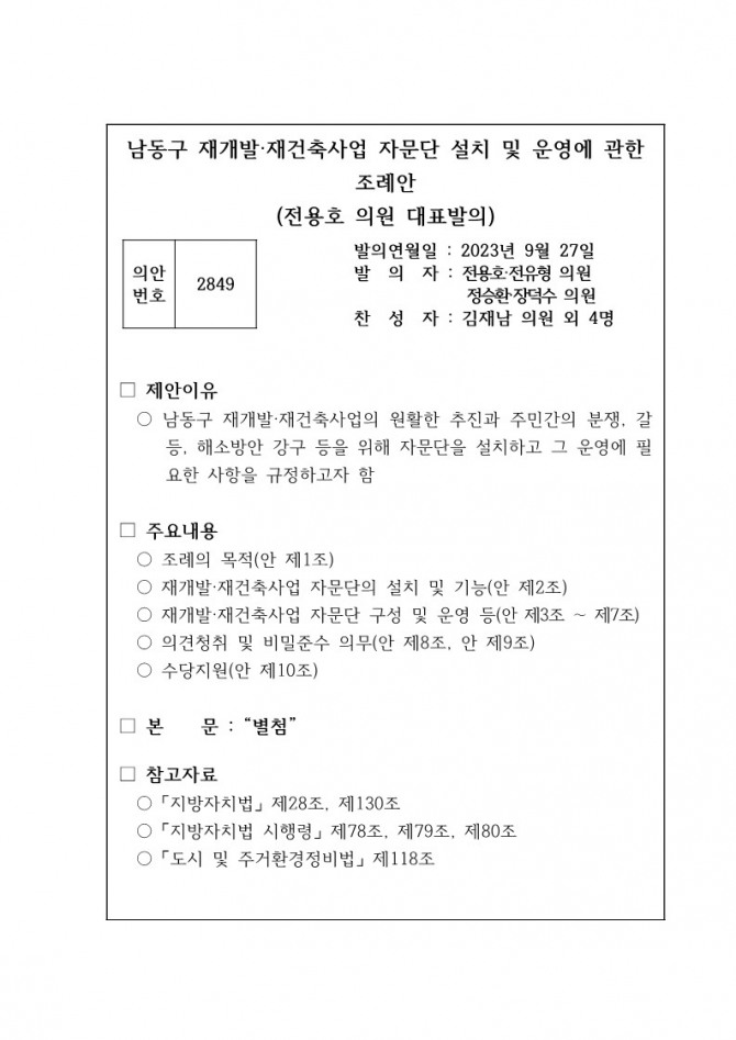 상정된 조례안