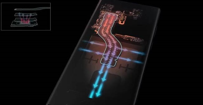 삼성전자가 지난 '갤럭시 언팩 2022'에서 공개한 '갤럭시S22'의 냉각 시스템. 냉각 소재의 면적이 넓을수록 발열 해소에 유리하다. 사진=갤럭시언팩 영상