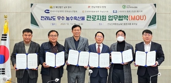 전남지방우정청은 (재)남도장터, 농수축산협회(4개협회)와 전라남도 우수 농수축산물 발굴 및 판로확대를 위한 업무협약(MOU)를 지난 19일 체결했다. 사진=전남지방우정청