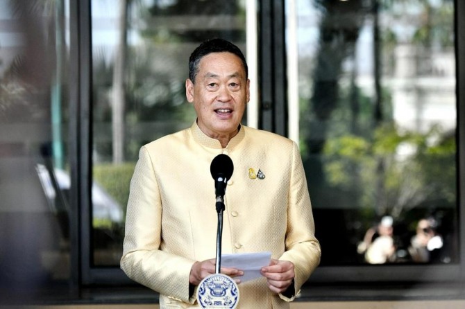 세타 타위신 태국 총리가 지난 2일(현지시간) 태국 수도 방콕 총리실에서 열린 브리핑에서 발언하고 있다. 사진=뉴시스
