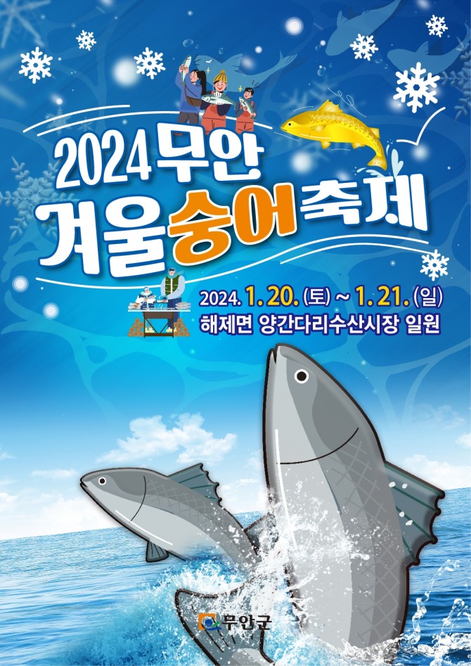 전남 무안군은 겨울에 더욱 찰지고 맛있는 숭어를 소재로 오는 20일부터 21일까지 해제면 주민다목적센터와 양간다리 수산시장 일원에서‘2024 무안 겨울 숭어 축제’를 개최한다.사진=무안군