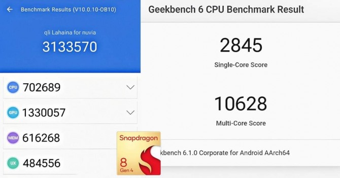 Os resultados do benchmark Qualcomm Snapdragon 8 Zen 4 vazaram via X (Twitter).  A pontuação multi-core excedeu 10.000 pontos.  Imagem = @negativeonehero
