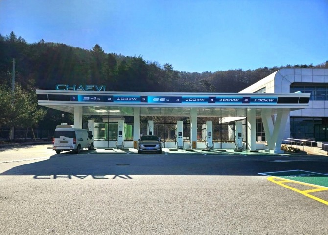 광주원주고속도로 양평휴게소에 설치되어 있는 전기차 충전소  /사진=풀무원푸드앤컬처