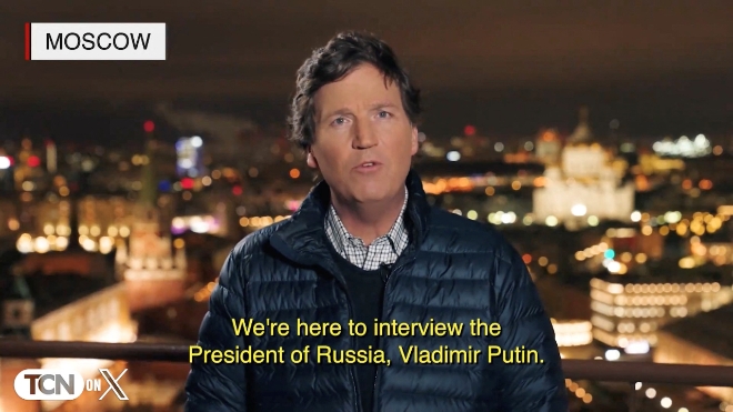 터커 칼슨이 X를 통해 내보낸 블라디미르 푸틴 러시아 대통령 인터뷰 예고 영상. 사진=X